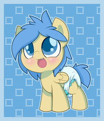 Size: 799x926 | Tagged: safe, artist:cuddlehooves, oc, oc only, oc:cobalt arrow, baby, cuddlehooves is trying to murder us, cute, diaper, foal, poofy diaper, solo