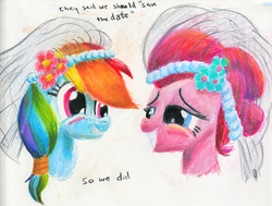 Size: 1024x775 | Tagged: safe, artist:kittyhawk-contrail, pinkie pie, rainbow dash, g4, female, lesbian, ship:pinkiedash, shipping, wedding