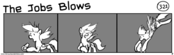 Size: 1280x404 | Tagged: safe, artist:tetrapony, derpy hooves, pegasus, pony, comic:the daily derp, g4, comic, female, mare, monochrome, the jobs blows