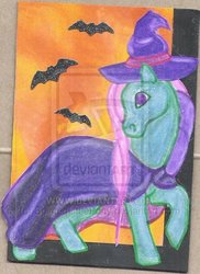 Size: 400x550 | Tagged: safe, artist:spiritedlittlepony, ivy, bat, g2, cloak, clothes, female, hat, solo, traditional art