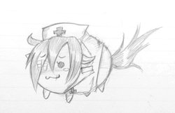 Size: 1024x665 | Tagged: safe, artist:eelball, chubbie, cute, monochrome, nurse, skullgirls, solo, valentine (skullgirls)