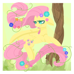 Size: 900x900 | Tagged: safe, artist:otterlore, fluttershy, g4, female, flower, solo