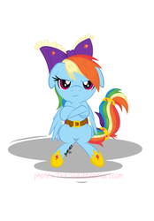 Size: 2366x3400 | Tagged: safe, artist:phoenix-fire-soul, rainbow dash, g4, belt, bow, crossed arms, dressup, female, filly, filly rainbow dash, hair bow, horseshoes, solo, unamused