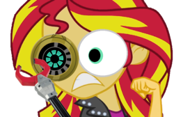 Size: 662x445 | Tagged: safe, edit, sunset shimmer, cyborg, equestria girls, g4, bionic arm, dead ringer, female, meme, nightmare fuel, solo, special eyes, team fortress 2, toy