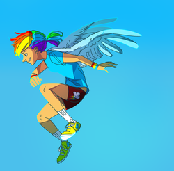 Size: 632x622 | Tagged: safe, artist:bananasandguavas, rainbow dash, human, g4, female, humanized, solo, winged humanization