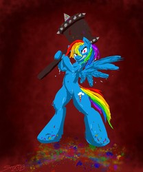 Size: 1280x1536 | Tagged: safe, artist:snapai, rainbow dash, g4, female, hammer, solo, sweat