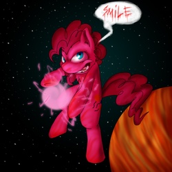 Size: 800x800 | Tagged: safe, artist:artybeat, pinkie pie, smile hd, g4, dragon ball, female, kamehameha, solo, space