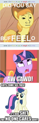 Size: 252x789 | Tagged: safe, bon bon, braeburn, sweetie drops, twilight sparkle, derpibooru, g4, bon bon is not amused, exploitable meme, image macro, juxtaposition, juxtaposition win, meme, meta