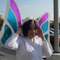 Size: 568x568 | Tagged: safe, artist:neko-no-danna, rarity, human, g4, canterlot gardens convention, cosplay, day, glimmer wings, irl, irl human, photo, solo, weather factory uniform