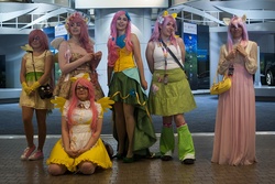 Size: 1000x669 | Tagged: safe, artist:tokokono, fluttershy, human, g4, clothes, cosplay, dress, floral head wreath, gala dress, irl, irl human, photo, youmacon, youmacon 2013