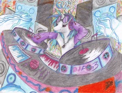 Size: 3272x2508 | Tagged: safe, artist:goina, dj pon-3, vinyl scratch, g4, clothes, female, pencil drawing, socks, solo, traditional art