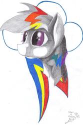Size: 1984x2980 | Tagged: safe, artist:goina, rainbow dash, g4, cutie mark, female, grayscale, monochrome, partial color, pencil drawing, solo, traditional art
