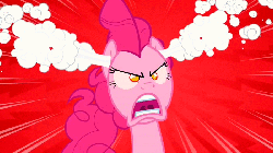 Size: 700x393 | Tagged: source needed, safe, screencap, pinkie pie, pony, g4, season 2, the last roundup, angry, animated, demonic eyes, ear steam, female, loop, rage, solo