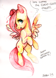Size: 789x1097 | Tagged: safe, artist:imalou, fluttershy, g4, female, fez, hat, simple background, solo, traditional art, white background