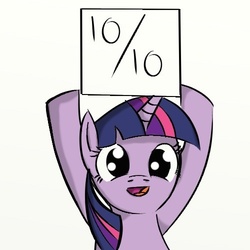 Size: 500x500 | Tagged: safe, twilight sparkle, g4, 10/10, female, reaction image, sign, solo