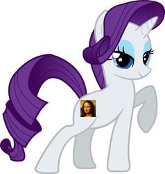 Size: 2503x2632 | Tagged: safe, rarity, g4, bedroom eyes, female, literal cutie marks, looking at you, mona lisa, raised hoof, smiling, solo