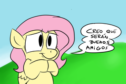 Size: 1280x853 | Tagged: safe, artist:benja, fluttershy, ask ask-the-ponies, g4, female, solo, spanish, translated in the comments
