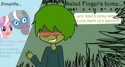 Size: 2050x1096 | Tagged: safe, artist:lolly <3, diamond tiara, silver spoon, human, g4, blushing, comic, crossover, salad fingers, text