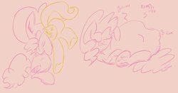 Size: 1024x538 | Tagged: safe, artist:pony pudge, fluttershy, pinkie pie, earth pony, pony, g4, :p, belly, butt, eyes closed, female, fetish, flutterprey, licking, licking lips, mare, on back, pinkie pred, plot, smiling, tongue out, underhoof, vore