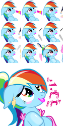 Size: 996x1999 | Tagged: source needed, useless source url, safe, rainbow dash, g4, 4chan, alternate hairstyle, brainwashed, brainwashing, brush, clothes, contact lens, dress, dressup, earring, false eyelashes, female, forced makeover, hypno dash, hypnosis, jewelry, lipstick, makeover, makeup, mascara, nail file, necklace, offscreen character, piercing, polishing, ponytail, pouting, pretty, rainbow dash always dresses in style, solo, tomboy taming