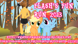 Size: 1920x1080 | Tagged: safe, applejack, flash sentry, rainbow dash, fall weather friends, g4, my little pony: friendship is magic, bronies for good, charity, charity event, clothes, exploitable meme, flash sentry savior of the universe, hoers mask, meme, running, running of the leaves, shorts