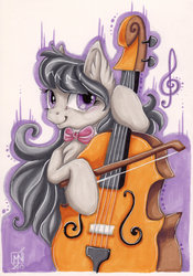 Size: 1024x1460 | Tagged: safe, artist:kattvalk, octavia melody, earth pony, pony, g4, bipedal, cello, female, marker drawing, musical instrument, solo, traditional art
