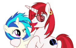 Size: 6000x3784 | Tagged: safe, artist:masem, idw, 33 1-3 lp, dj pon-3, long play, vinyl scratch, pony, unicorn, g4, absurd resolution, brother and sister, cutie mark, female, filly, filly vinyl scratch, hooves, horn, idw showified, male, one eye closed, open mouth, simple background, smiling, solo, stallion, sunglasses, transparent background, vector, younger