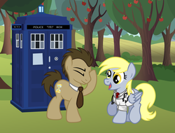Size: 7619x5780 | Tagged: safe, artist:drawponies, artist:gray-gold, derpy hooves, doctor whooves, time turner, earth pony, pegasus, pony, g4, absurd resolution, doctor, doctor who, facehoof, female, male, mare, stallion, tardis