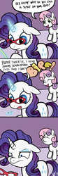 Size: 576x1728 | Tagged: dead source, safe, artist:wolverfox, rarity, sweetie belle, g4, comic, glasses, joke, magic