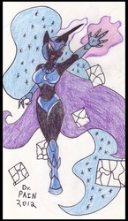 Size: 470x810 | Tagged: safe, artist:drpain, nightmare moon, anthro, g4, crossover, magneto, marvel, stupid sexy nightmare moon, x-men