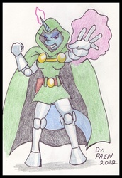 Size: 470x682 | Tagged: safe, artist:drpain, trixie, anthro, g4, comics, doctor doom, female, marvel, parody, solo, supervillain