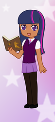 Size: 398x878 | Tagged: artist needed, safe, twilight sparkle, human, g4, book, dark skin, female, humanized, moderate dark skin, solo