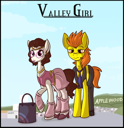 Size: 650x670 | Tagged: safe, artist:lulubell, flank thrasher, gizmo, earth pony, pony, g4, applewood, crossdressing, drag queen, duo, male, parody, stallion