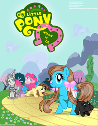 Size: 1782x2285 | Tagged: safe, artist:jucamovi1992, fluttershy, pinkie pie, rarity, oc, oc:dorothy, g4, cowardly lion, crossover, dorothy gale, hilarious in hindsight, parody, ponified, scarecrow, the wizard of oz, this aged well, tin man, toto