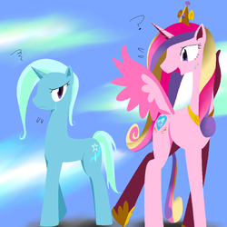 Size: 1000x1000 | Tagged: safe, artist:jun, princess cadance, trixie, g4, crying, pixiv