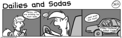 Size: 1280x404 | Tagged: safe, artist:tetrapony, derpy hooves, pegasus, pony, comic:the daily derp, g4, comic, dailies and sodas, female, mare, monochrome