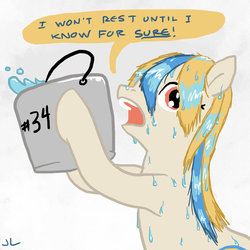 Size: 800x800 | Tagged: safe, artist:docwario, oc, oc only, oc:pia ikea, pony, ask pia ikea, ask, bucket, solo, water, wet, wet mane