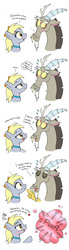 Size: 910x3300 | Tagged: safe, artist:joakaha, derpy hooves, discord, pegasus, pony, g4, 2013, blushing, comic, date, derpcord, female, heart, male, mare, shipping, straight