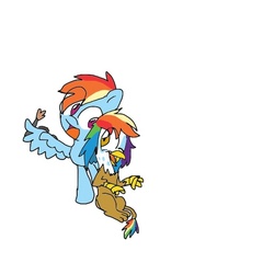 Size: 512x512 | Tagged: safe, artist:pluslinetheplusle, rainbow dash, oc, oc:rainbow feather, griffon, g4, bad cropping, brush, daughter, family, hair, interspecies offspring, magical lesbian spawn, mama dash, mother, mother and daughter, offspring, open mouth, parent:gilda, parent:rainbow dash, parents:gildash, smiling, wing hands