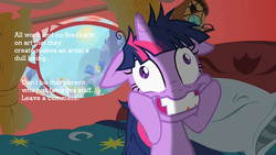 Size: 1280x720 | Tagged: safe, edit, edited screencap, screencap, twilight sparkle, pony, unicorn, g4, lesson zero, season 2, clock is ticking, crazy face, faic, female, meta, public service announcement, solo, text, the shining, twilight snapple, unicorn twilight