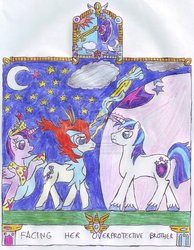 Size: 787x1016 | Tagged: safe, artist:chatsium, shining armor, twilight sparkle, keldeo, g4, crossover, crossover shipping, female, illuminated manuscript, male, overprotective, shipping, straight, twildeo