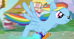 Size: 1500x800 | Tagged: safe, artist:flare-chaser, rainbow dash, snail, g4, dreamworks, fast, ponyville, race, turbo