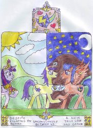 Size: 759x1051 | Tagged: safe, artist:chatsium, comet tail, flash sentry, twilight sparkle, alicorn, pony, g4, female, flashtail, gay, male, mare, shipping, trio, twilight sparkle (alicorn)