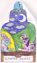 Size: 691x1157 | Tagged: safe, artist:chatsium, comet tail, trixie, twilight sparkle, boast busters, g4, night, stars