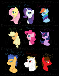 Size: 800x1037 | Tagged: safe, artist:empressofsakura, applejack, bulk biceps, flash sentry, fluttershy, pinkie pie, rainbow dash, rarity, twilight sparkle, oc, alicorn, pony, g4, female, mane six, mare, twilight sparkle (alicorn)