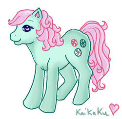 Size: 500x485 | Tagged: safe, artist:kaikaku, minty, earth pony, pony, g3, 2008, female, heart, mare, simple background, solo, standing, white background