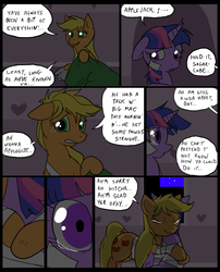 Size: 827x1025 | Tagged: safe, artist:metal-kitty, applejack, twilight sparkle, earth pony, pony, unicorn, comic:mlp project, g4, bandage, comic, crying, crying on the outside, female, hug, mare