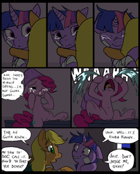 Size: 827x1025 | Tagged: safe, artist:metal-kitty, applejack, pinkie pie, rainbow dash, twilight sparkle, earth pony, pony, unicorn, comic:mlp project, g4, comic, crying, female, mare, ocular gushers