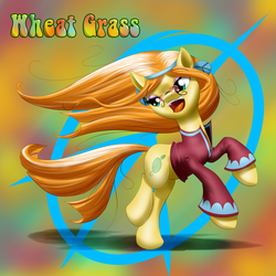 Size: 2000x2000 | Tagged: safe, artist:mykegreywolf, wheat grass, g4, abstract background, clothes, side view, solo