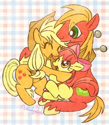 Size: 696x800 | Tagged: safe, artist:nmnkgskds, apple bloom, applejack, big macintosh, earth pony, pony, g4, male, pixiv, stallion